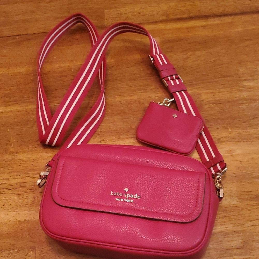 Kate Spade Pebbled Leather Rosie Camera Crossbody Bag Vibrabt PInk